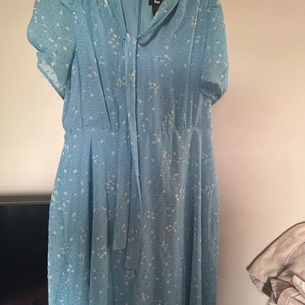 DKNY Blue Puff Sleeve Cowl Neck Maxi Dress